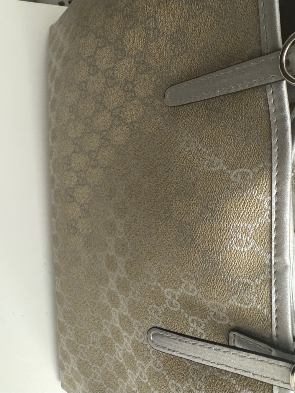 Beige Patterned Tote with Light Gray Trim